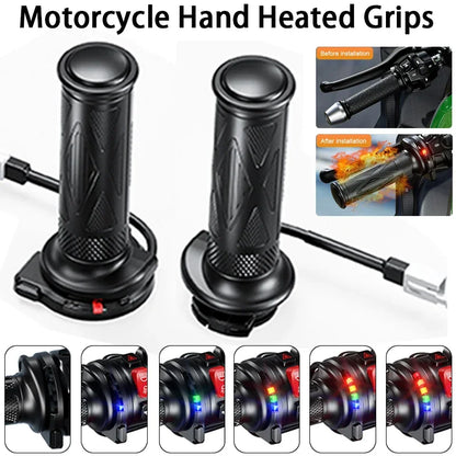 Motorcycle Hot Grip Motorbike ATV Scooter Electric Heated Grips 22mm 7/8" Handlebar Hand Warmer 5-Gear Adjustable Temperature