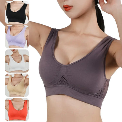 Sexy Womens Sport Bra Shockproof Running Padded Mesh Wireless Vest Top Solid Breathable Girl Yoga Push Up Training Bra Underwear