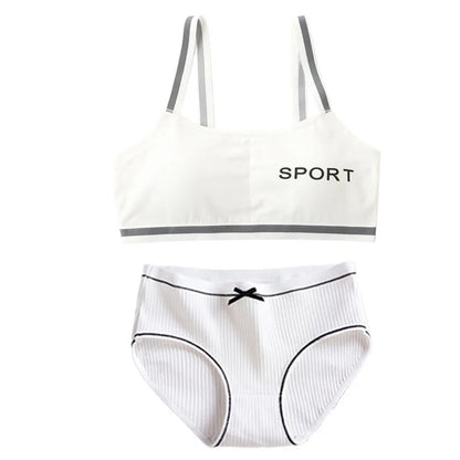 1/4 Sets Wireless Girl's Sports Bra Underwear Sets Cotton Breathable Sweat-Wicking Kids Brassiere and Girls Panties Lingerie Set