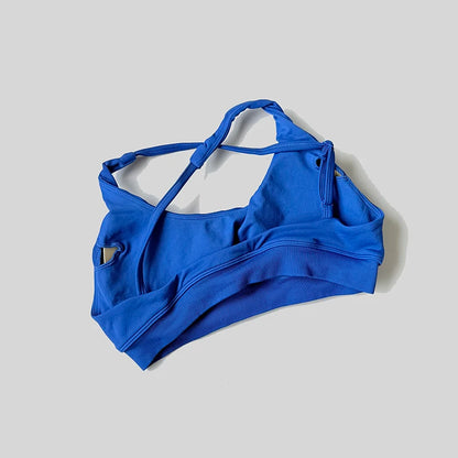 Strappy Bra Top Women High Support Cross Back Sport Seamless Padded Bras Scrunch Workout Gym Fitness Tank Tops