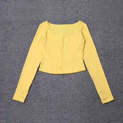 Fitness yoga clothing for women, short-sleeved sportswear with a square neck, autumn 2025, quick-drying, breath, and slimming.