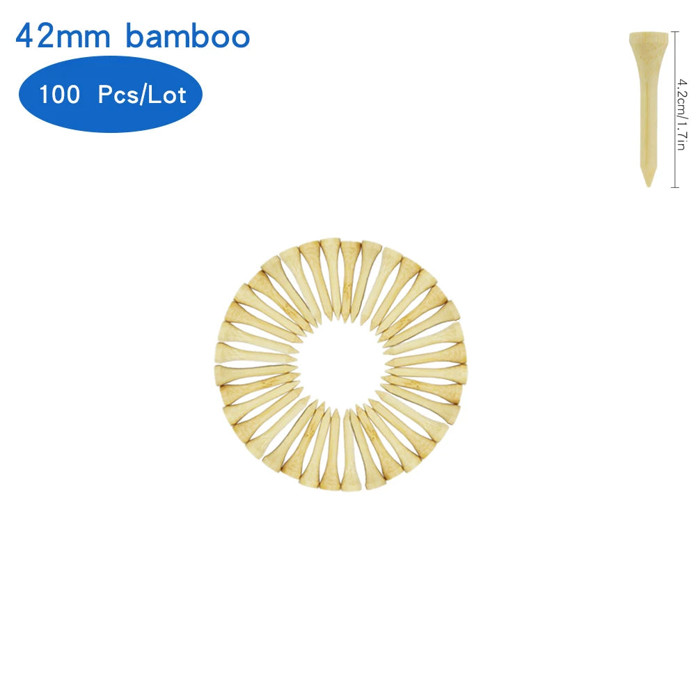 Golf Tees Package of 100 Bamboo Wooden Tees 42mm 54mm 70mm 83mm Length Golf Ball Holder Drop Ship