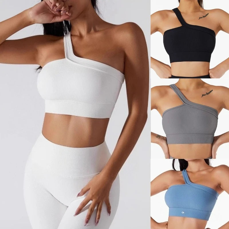 Yoga vest one-shoulder bra with bra pads shockproof gathered fitness training outer wear underwear female suspenders