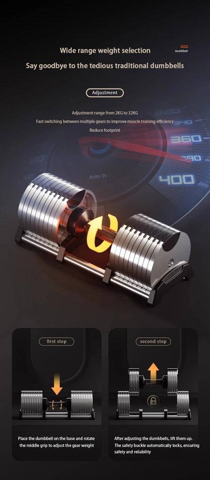 Electroplated Dumbbells, Professional Gym Fitness Dumbbells, Internal Rotation, 32kg Weight, Adjustable, 4kg Increase, 2024