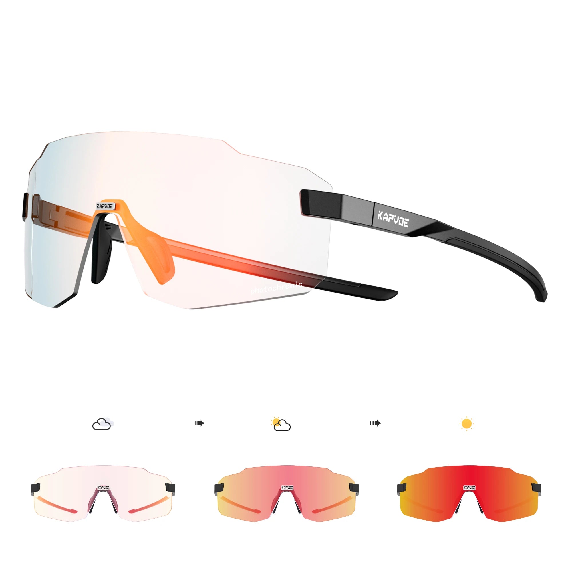Kapvoe Photochromic Cycling Glasses UV400 Running Sunglasses Lightweight Bicycle MTB Bike Eyewear Sports Safety Goggles