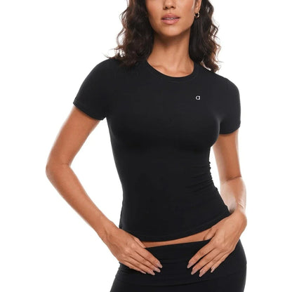 Yoga clothes, women's Pilates fitness training, short sleeved tight fitting T-shirt, quick drying running sports top, summer