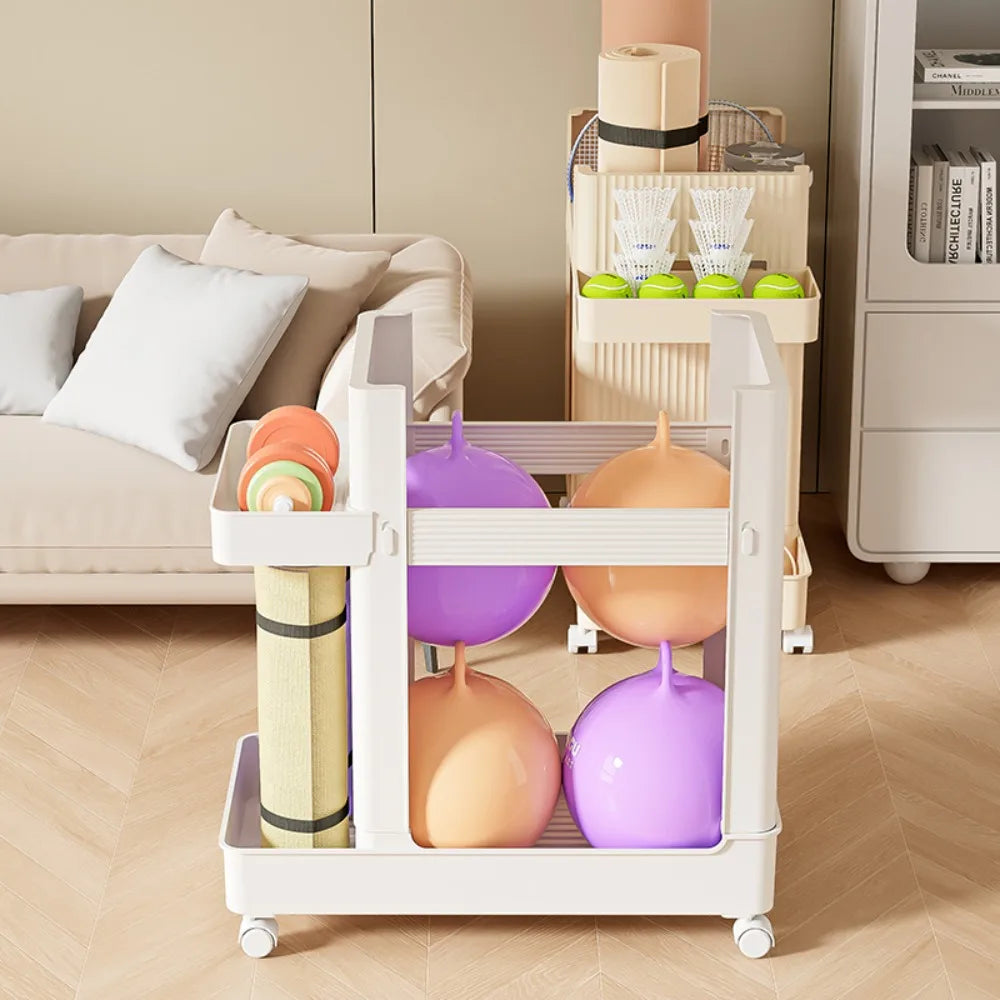 Gym Equipment Holder with Wheels Sports Equipment Storage Rack Yoga Mat Storage Basket Fitness Equipment Sports Tools Organizer