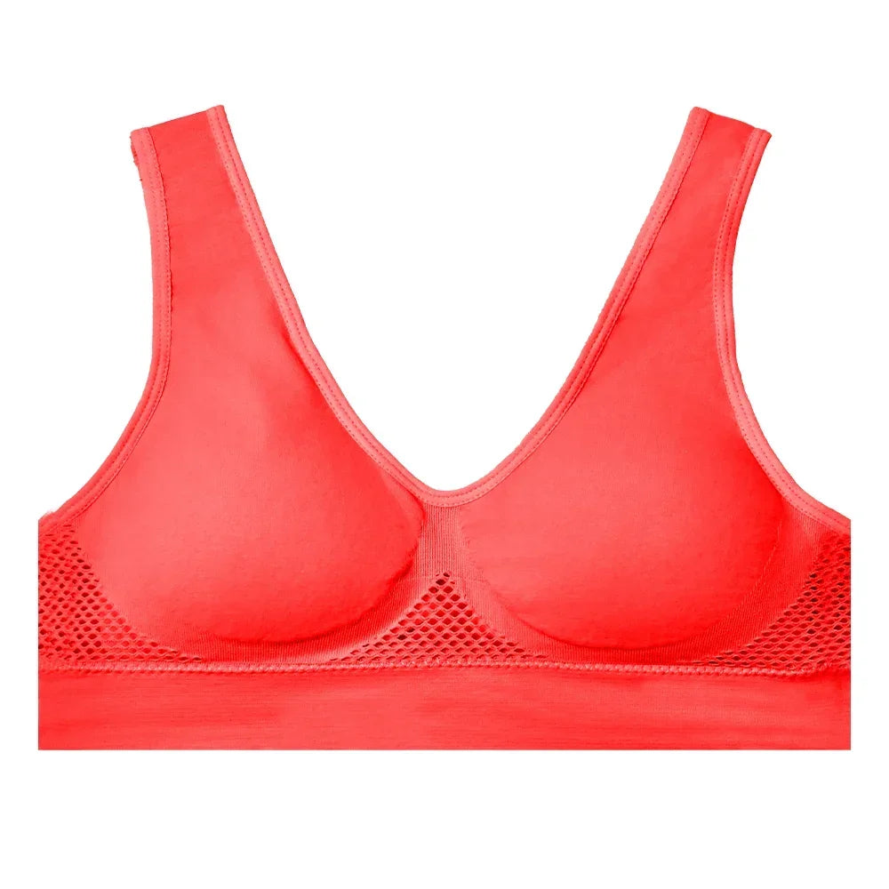 Sexy Womens Sport Bra Shockproof Running Padded Mesh Wireless Vest Top Solid Breathable Girl Yoga Push Up Training Bra Underwear