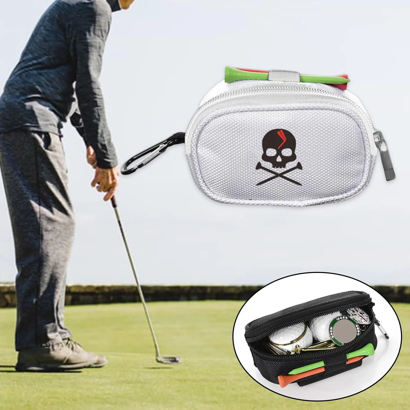 Golf Ball Holder Bag Utility Zipper Waist Pouch 3 Golf Balls 2 Golf Tees Outdoor