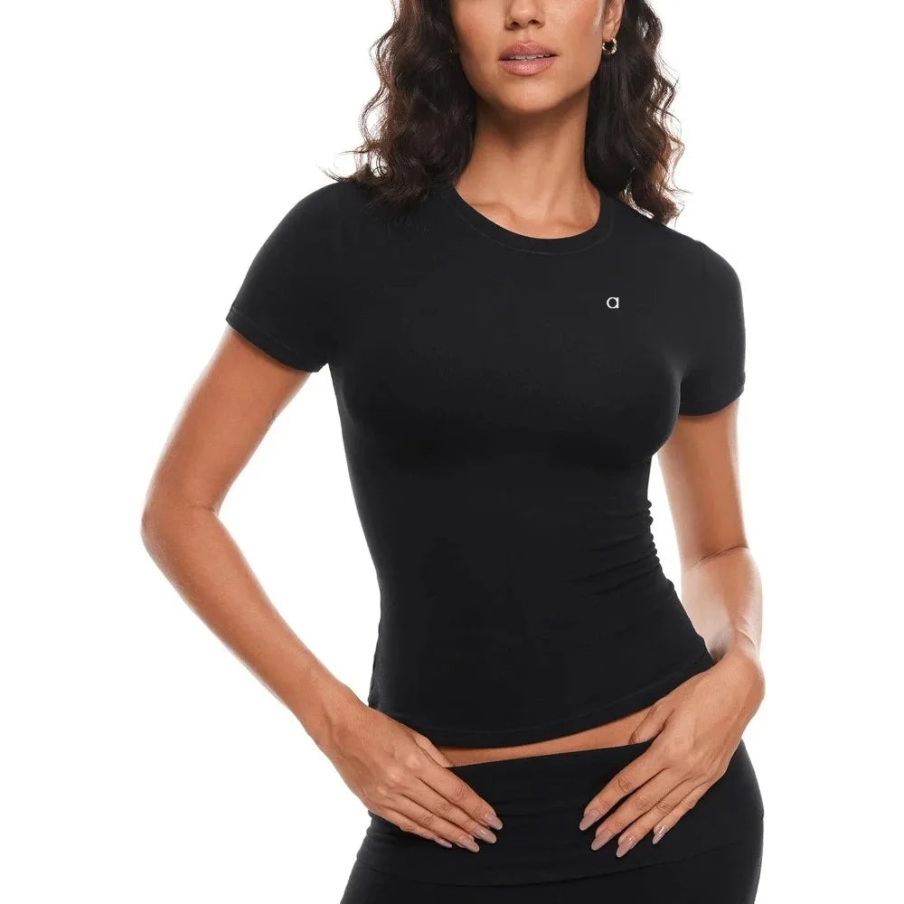 Yoga clothes, women's Pilates fitness training, short sleeved tight fitting T-shirt, quick drying running sports top, summer