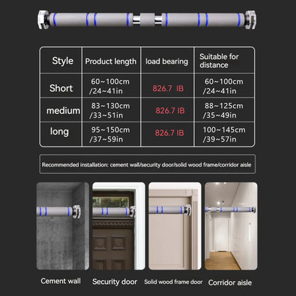 Heavy Duty Telescopic Pull Up Bar Doorway Mounted Adjustable Non-Slip Chin-Up for Home Gym Strength Training Men Women Fitness