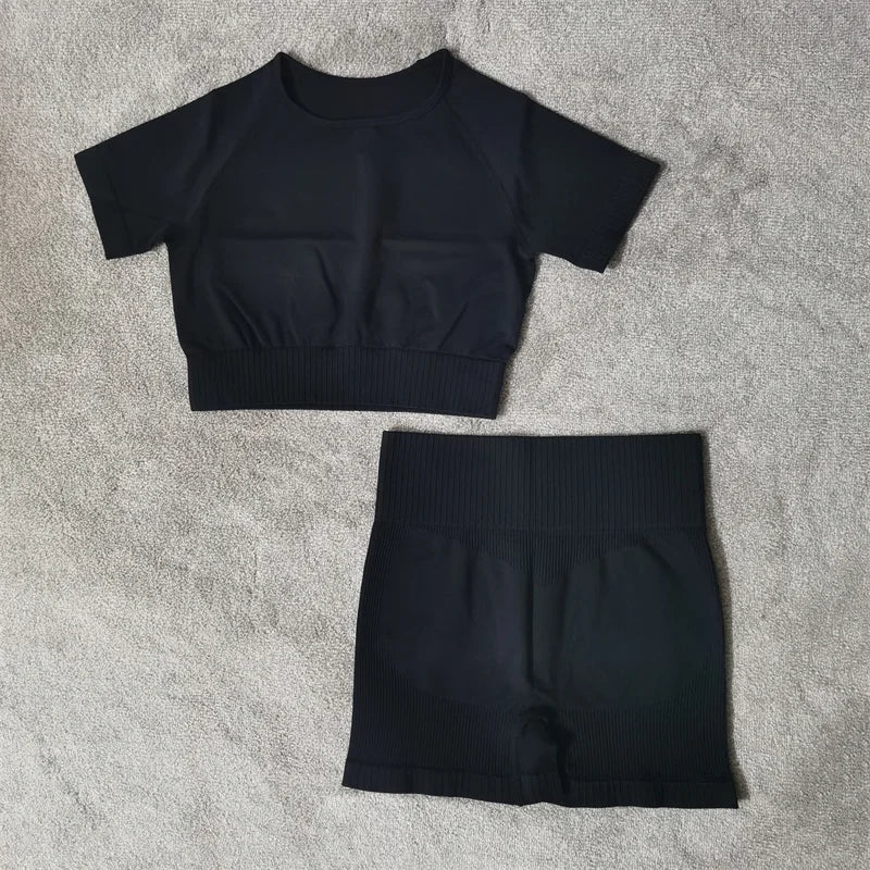 Fitness Yoga Set Seamless Sport Women's Sportswear High Waist Leggings Workout Outfits Two Piece Shorts Sets Womens Gym Clothing