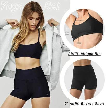 Women's Yoga Set Sport Bra 5" Air Lift Energy Shorts Hip Lift Slim Fit Shorts Leggings Running Cycling Slimming Sexy Top Gym Set