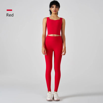 Europe and the United States women's yoga suit training rib-neck sleeveless tank top and sport fitness pants wear outside