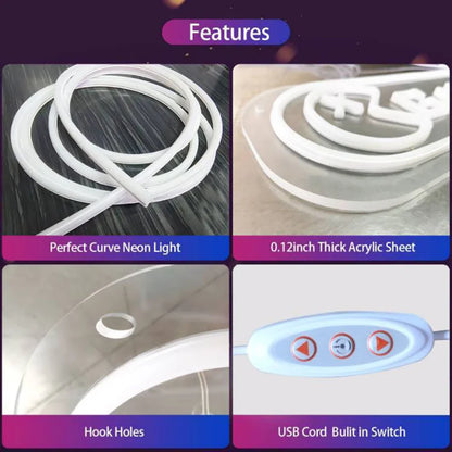 Gym Neon Sign White Barbell Dumbbell Shape Neon Sign USB Port Wall Neon Sign for Health Club Room Decoration and Game Room Decor