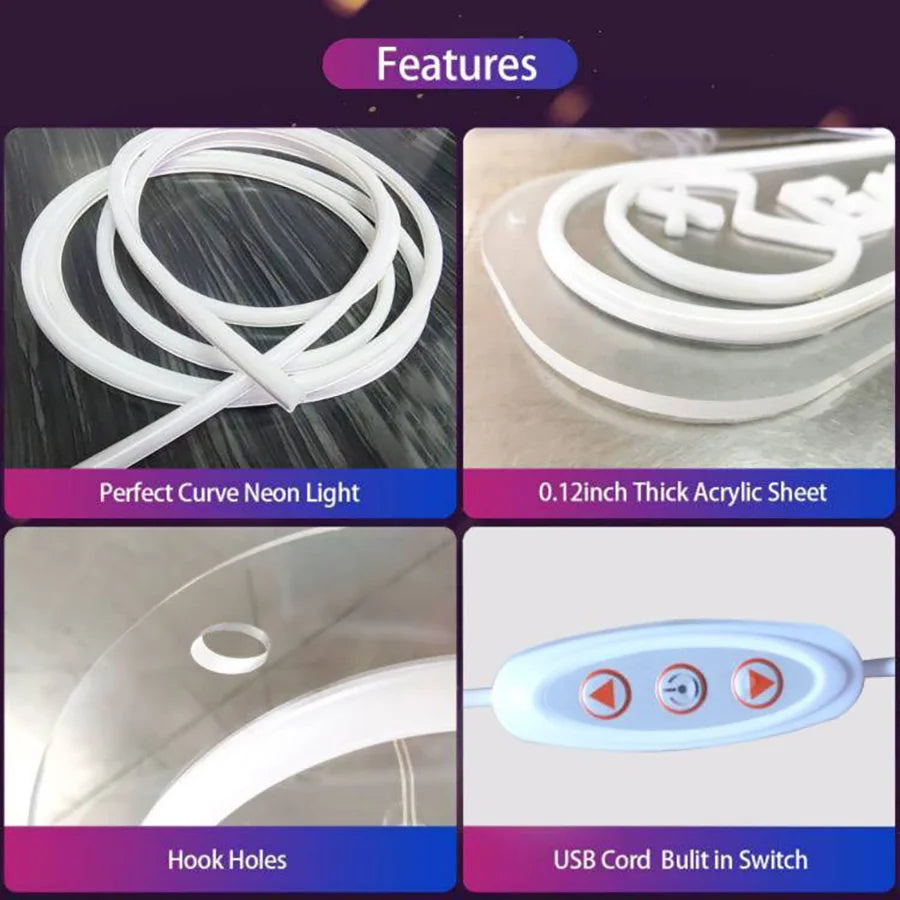 Gym Neon Sign White Barbell Dumbbell Shape Neon Sign USB Port Wall Neon Sign for Health Club Room Decoration and Game Room Decor