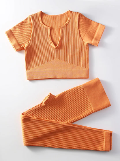 Wearable in all seasons, quick-drying seamless yoga clothing set, shock-proof sports bra, yoga short-sleeved yoga pants