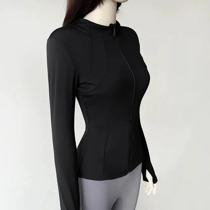 Yoga wear women's stand collar zip lapper jacket slim fit sun protection long sleeve high-end running sports fitness top