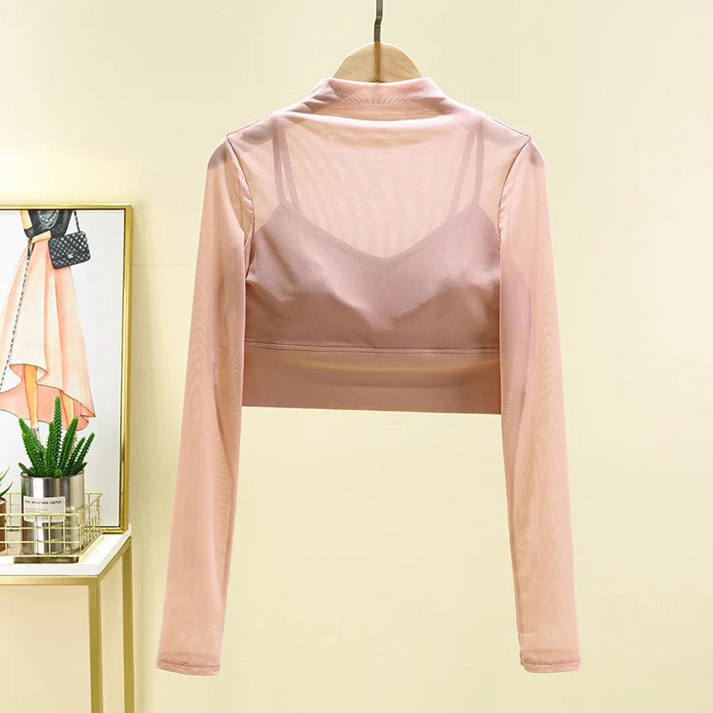 High End Yoga Clothing T-shirt with Chest Cushion and Mesh Sexy and Slimming Yoga Long Sleeved Top Fashion Sports Fitness Top