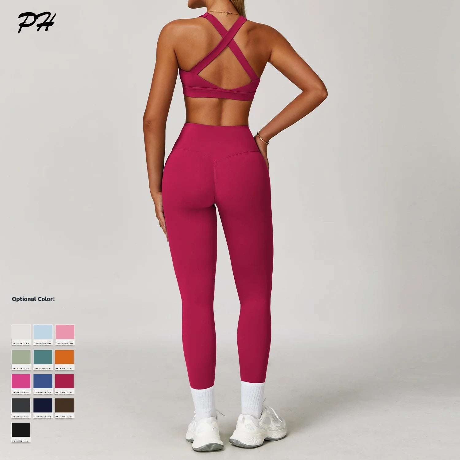 2Pcs Yoga Sets Nude Workout Clothes Women's Tracksuit Sportswear Gym Clothing High Waist Tight Sports Pants Cross Back Bras Suit