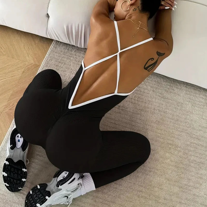 Jumpsuit Women Yoga Set Sexy Criss-Cross Back One-piece Bodysuit Fitness Quick-Dry High Elastic Sportswear Outfits Gym Clothing