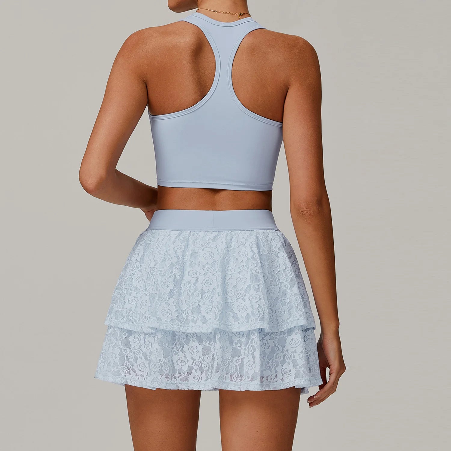 Yoga Set Workout Outfits Fitness Gym Tracksuit Lace nude yoga suit Mesh breathable running anti-slip tennis dress sports suit