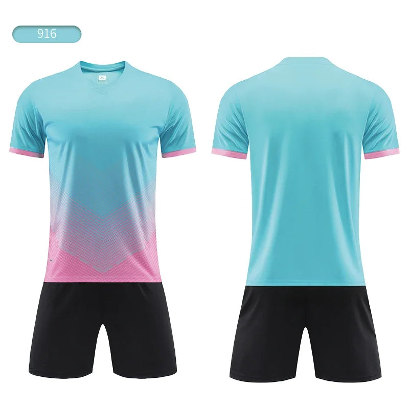 Custom Soccer Uniforms Football Training Clothing Adults Kid Clothes Short Sleeve Printing Men Boys Soccer Clothes Sets Jls916