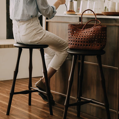 Bar stool medieval solid wood home Windsor tall round stool cafe restaurant furniture