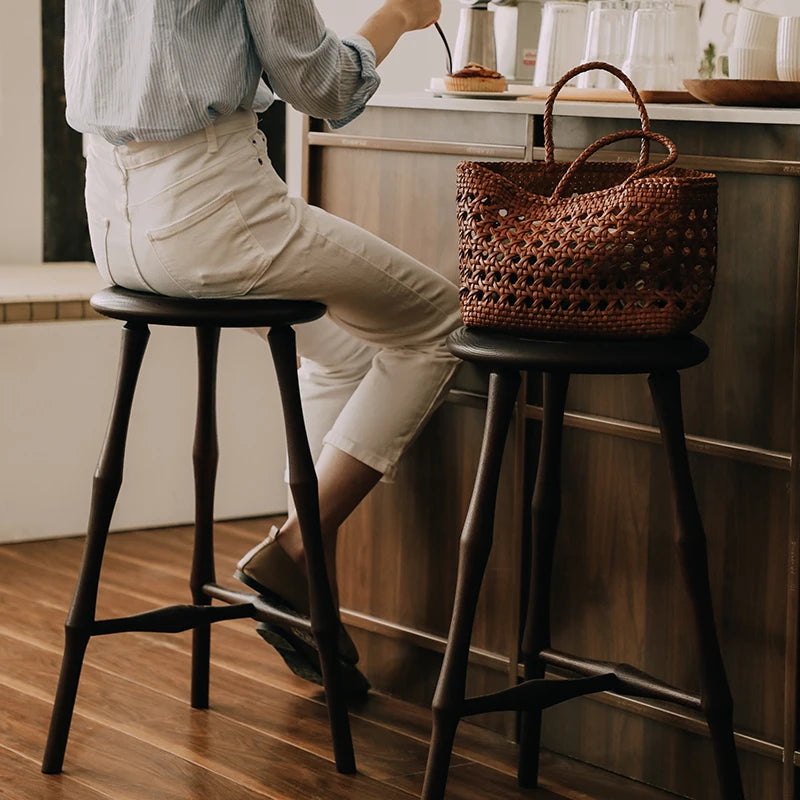 Bar stool medieval solid wood home Windsor tall round stool cafe restaurant furniture