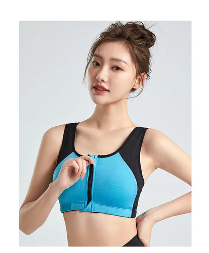 Sports Bra Women Push Up Front Zipper Shockproof Patchwork Gym Jogging Crop Top Female Running Fitness Vest Sport Bras for Women