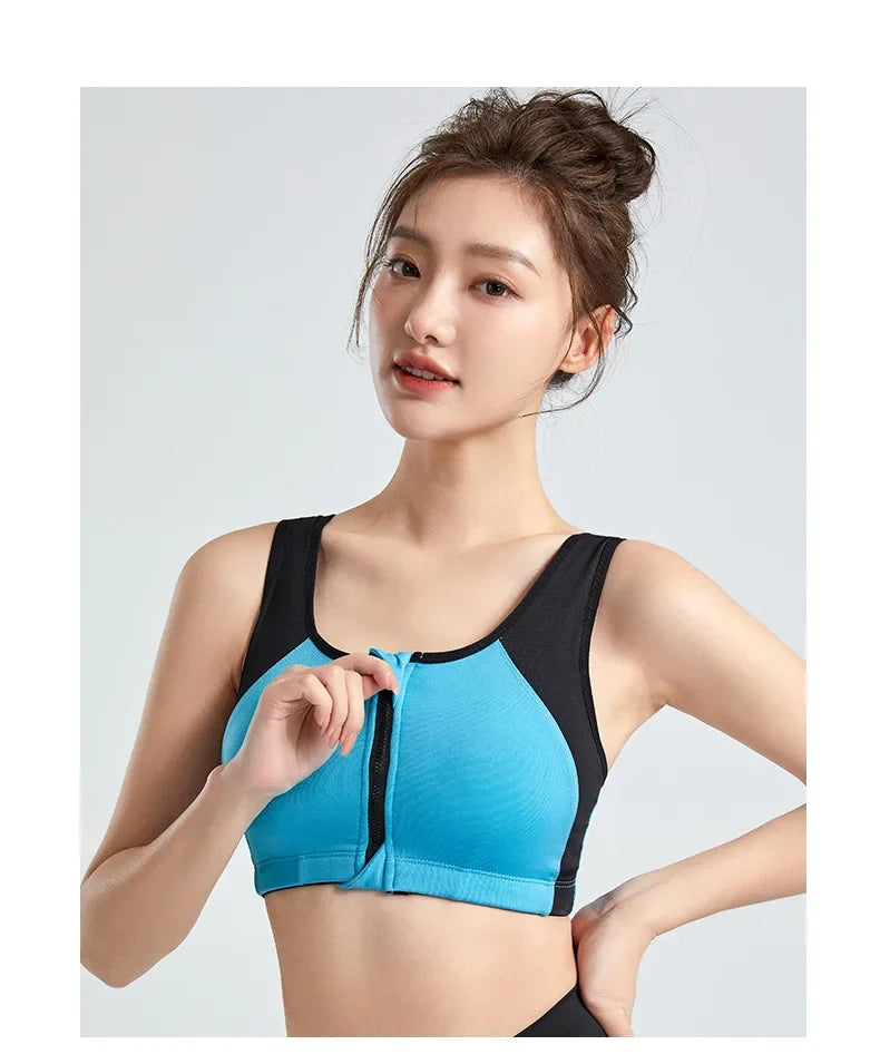 Sports Bra Women Push Up Front Zipper Shockproof Patchwork Gym Jogging Crop Top Female Running Fitness Vest Sport Bras for Women