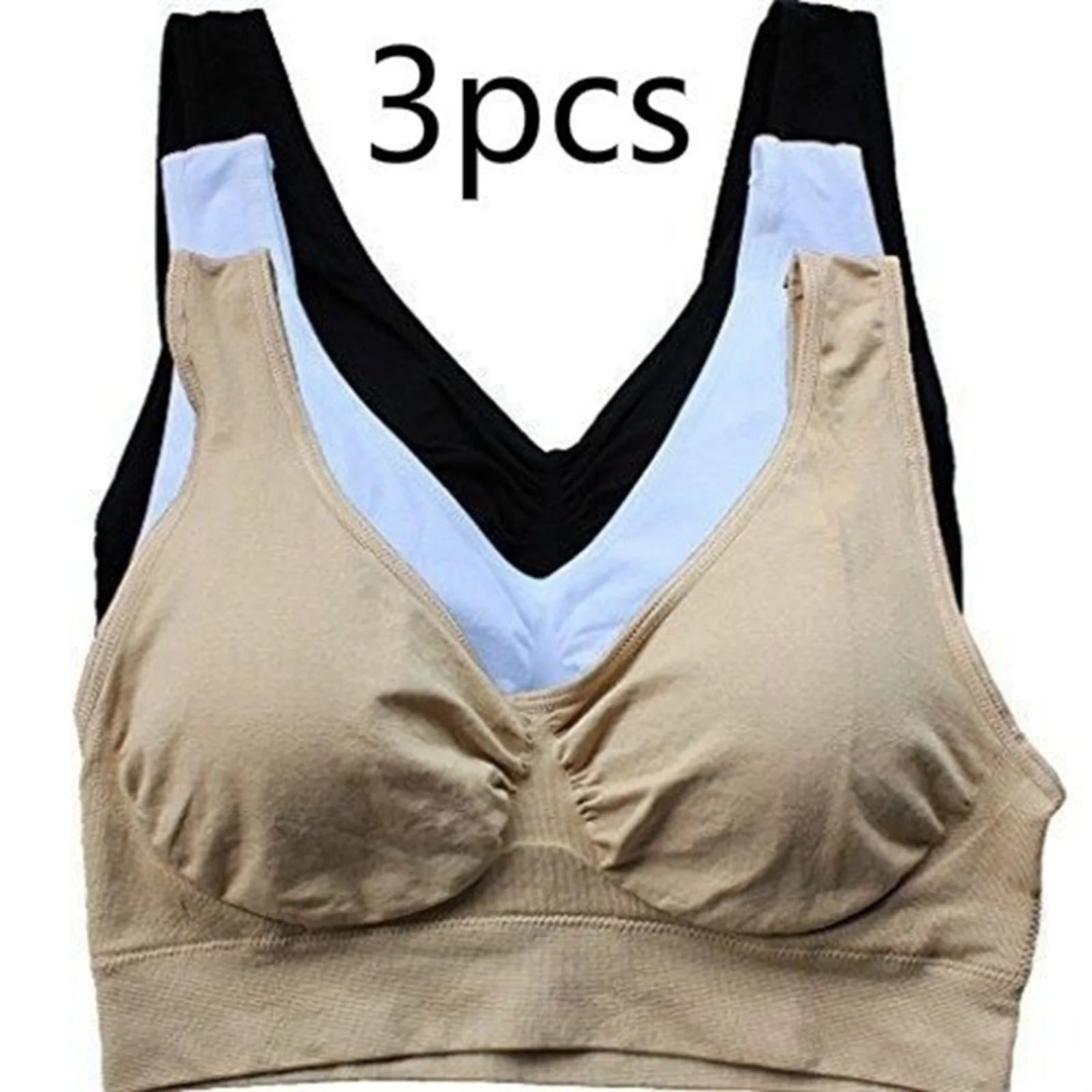 3pcs Bras Women'S Sports Underwear Solid Color Yoga Underwear Sports Vest Push Ups Women'S Underwear Tank Top Style Underwear