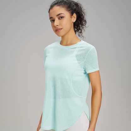 Hollow loose yoga hoodie fitness leisure sports short sleeve mesh breathable lightweight yoga clothing women