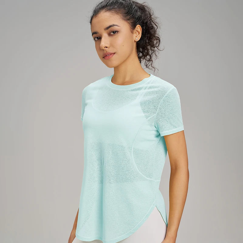 Hollow loose yoga hoodie fitness leisure sports short sleeve mesh breathable lightweight yoga clothing women