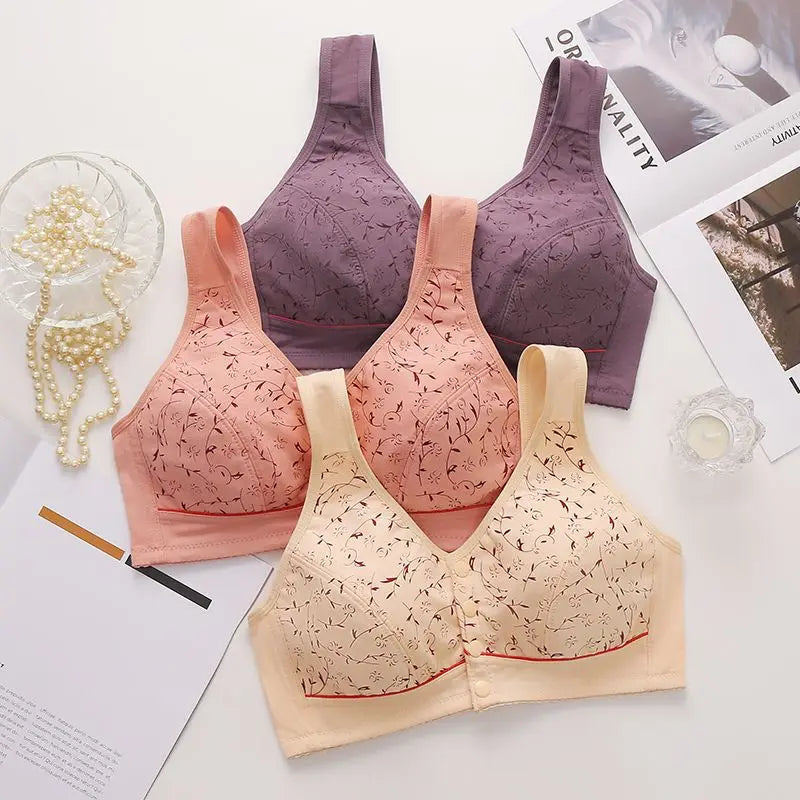 Women's Front-opening Comfortable Sports Underwear Thin Cotton Printed Non-wired Bra With Vest Style  Breathable Function