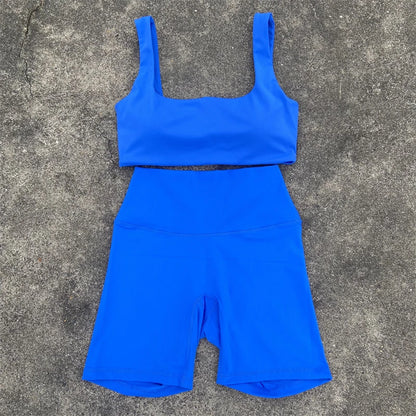 Yoga Shorts Set Gym Sports Set Women Clothes 2 Piece Fitness Suit Sports Bra Top High Waist Short Legging Running Tracksuit