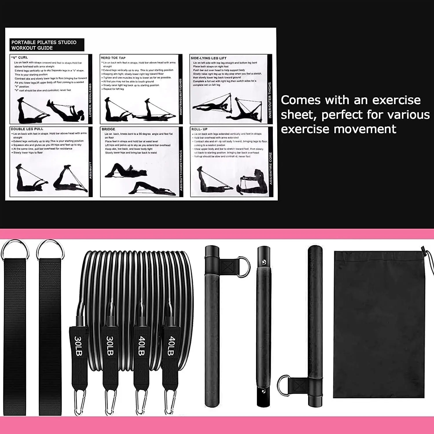 Resistance Bands Set with Fitness Bar Workout Gym Pull Rope Yoga TPE or Latex Tube Sports Elastic Exercise Equipment for Home
