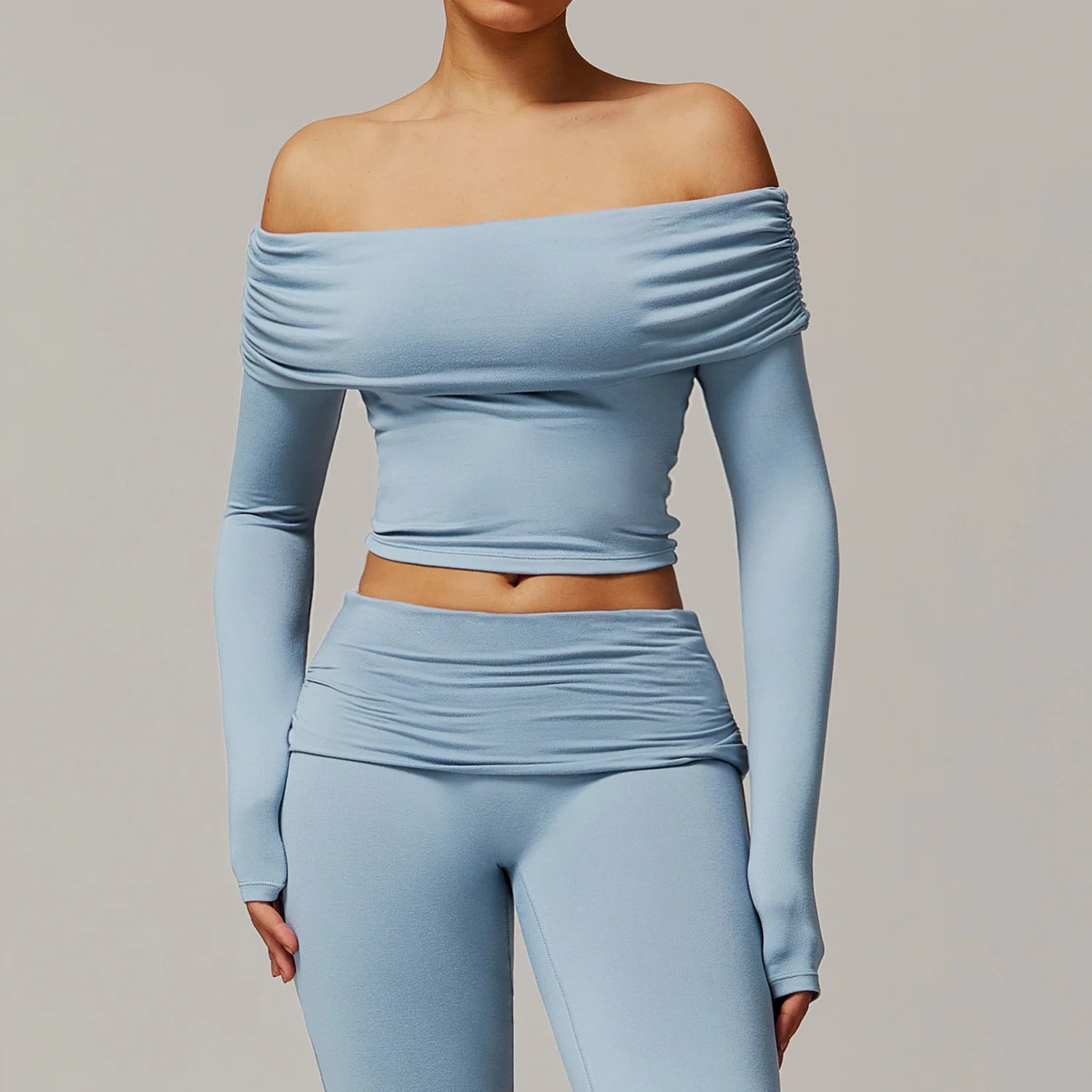 Yoga T-shirts Off Shoulder Long Sleeve Women Solid Sports Top Gym Workout Running Shirts Sexy Quick Dry Fitness Gym Sport Wear