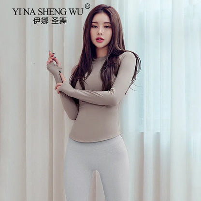 Yoga Tops Autumn Winter New Sports Fitness Yoga Clothes Tops Simple Stretch Yoga Clothes Long Sleeve T-shirt Women Shirt New