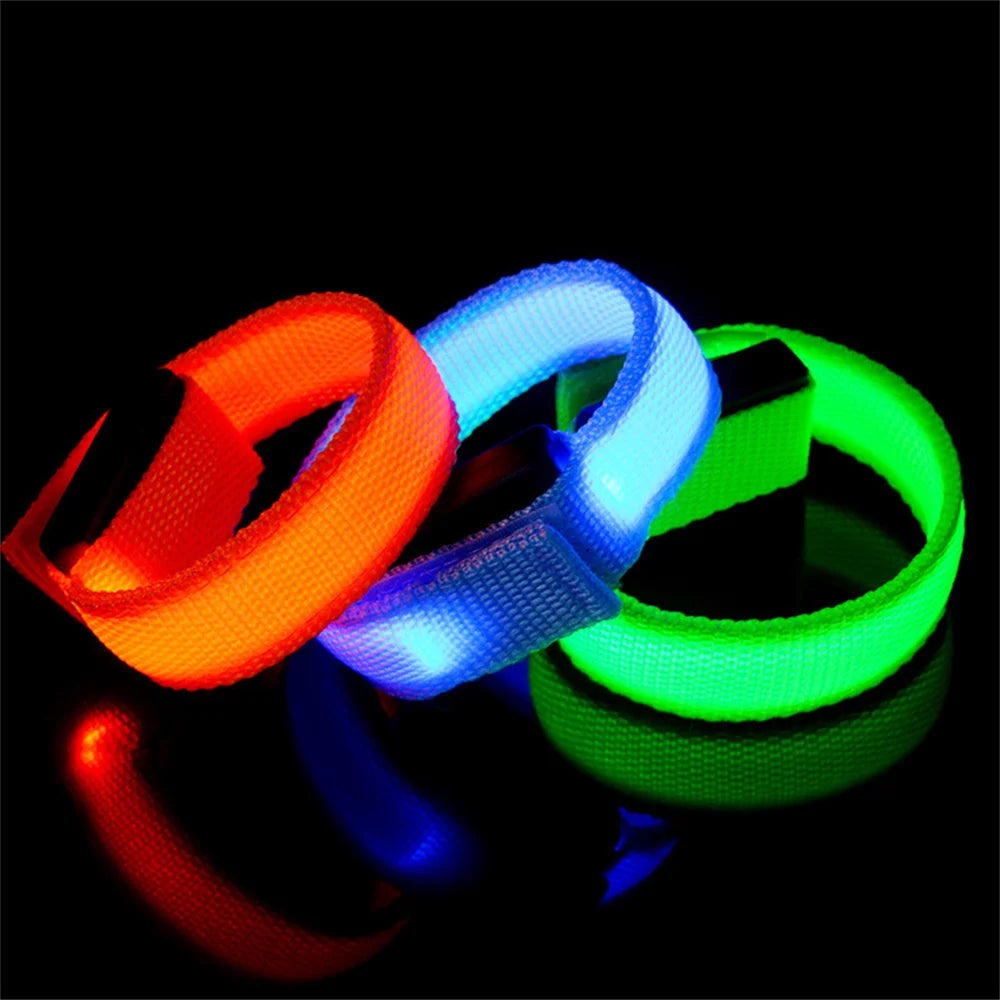 LED Reflective Bracelet Nylon Adjustable Armband Luminous Night Running Climbing Strap Outdoor Sports Safety Bright Band