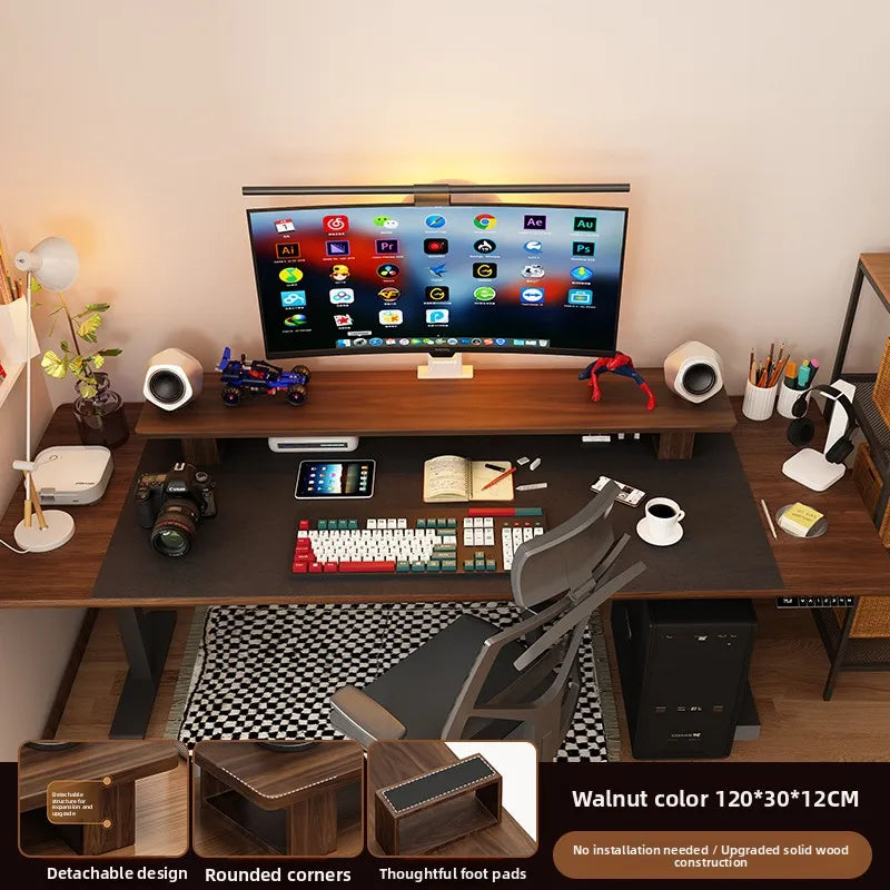 Elevated  Wood Cuter Monitor Stand Desk Base Home Office Desktop Organizer Ra Adjustable Height No Installation
