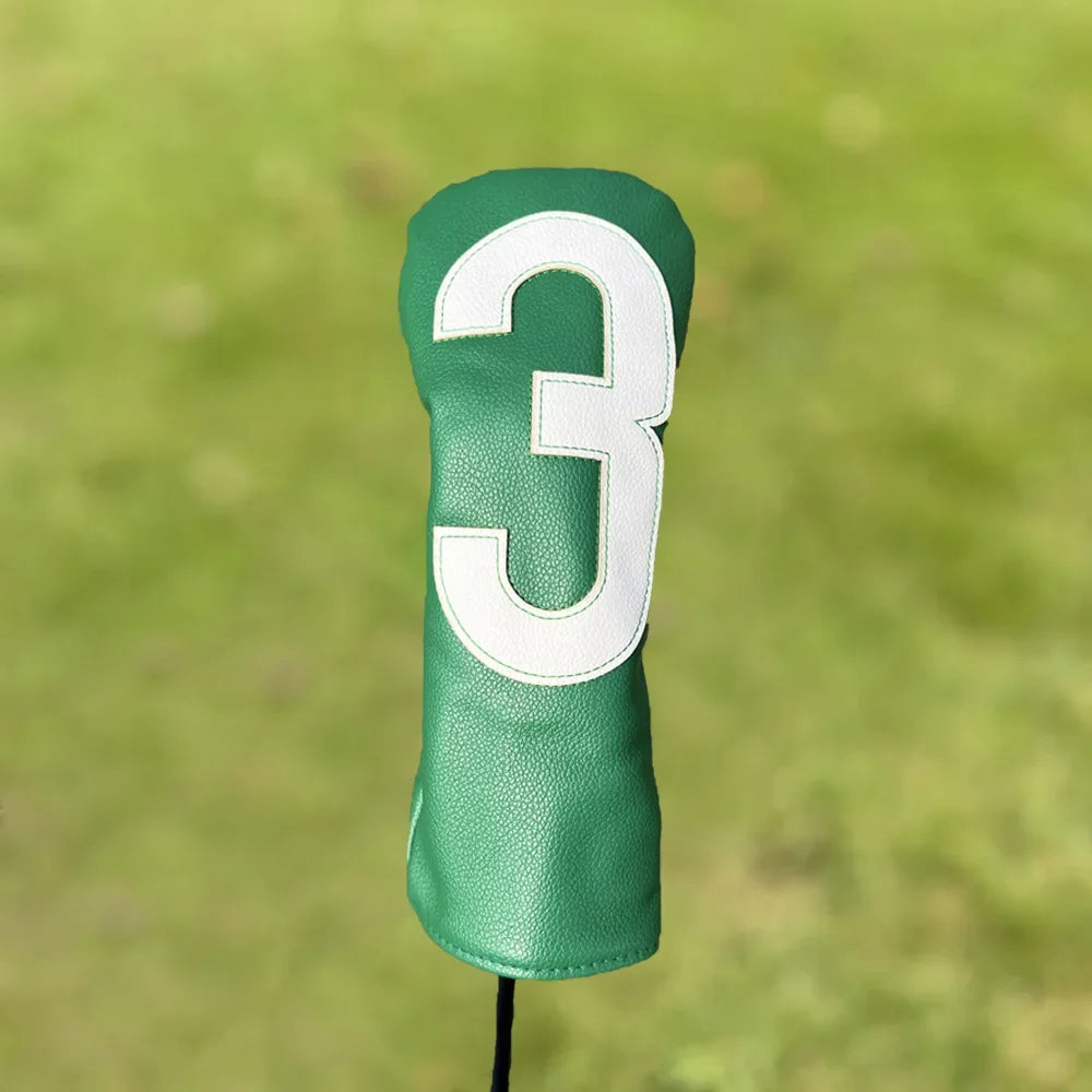 Golf club covers - white and green with large numbers, fits all clubs
