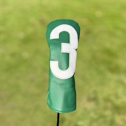 Golf club covers - white and green with large numbers, fits all clubs