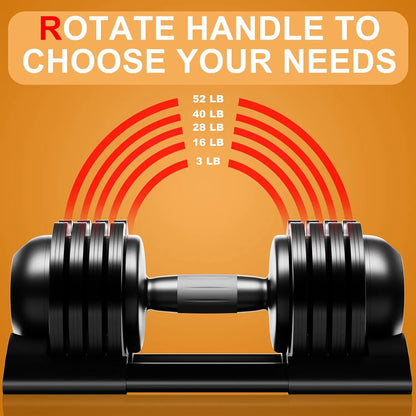 Adjustable Dumbbell Set with Tray – 22/44/52LBS