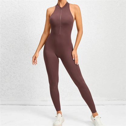 Yoga Women's Padded Workout Suit One-Piece Jumpsuit Workout Set Sports Fitness Overalls Gym Clothing Zipper Long Short 2025 New