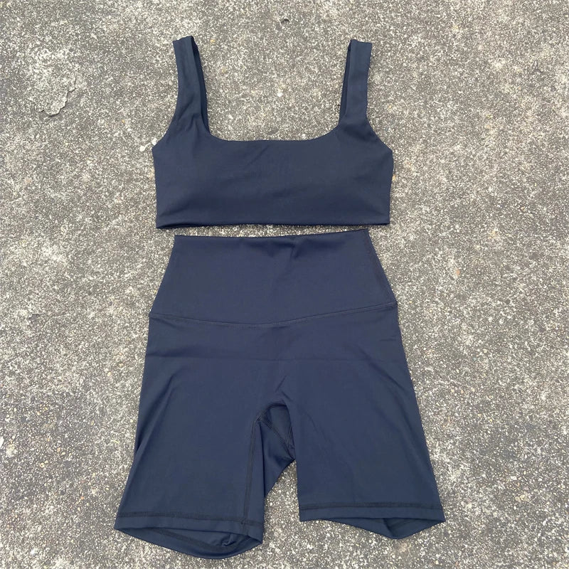 Yoga Shorts Set Gym Sports Set Women Clothes 2 Piece Fitness Suit Sports Bra Top High Waist Short Legging Running Tracksuit