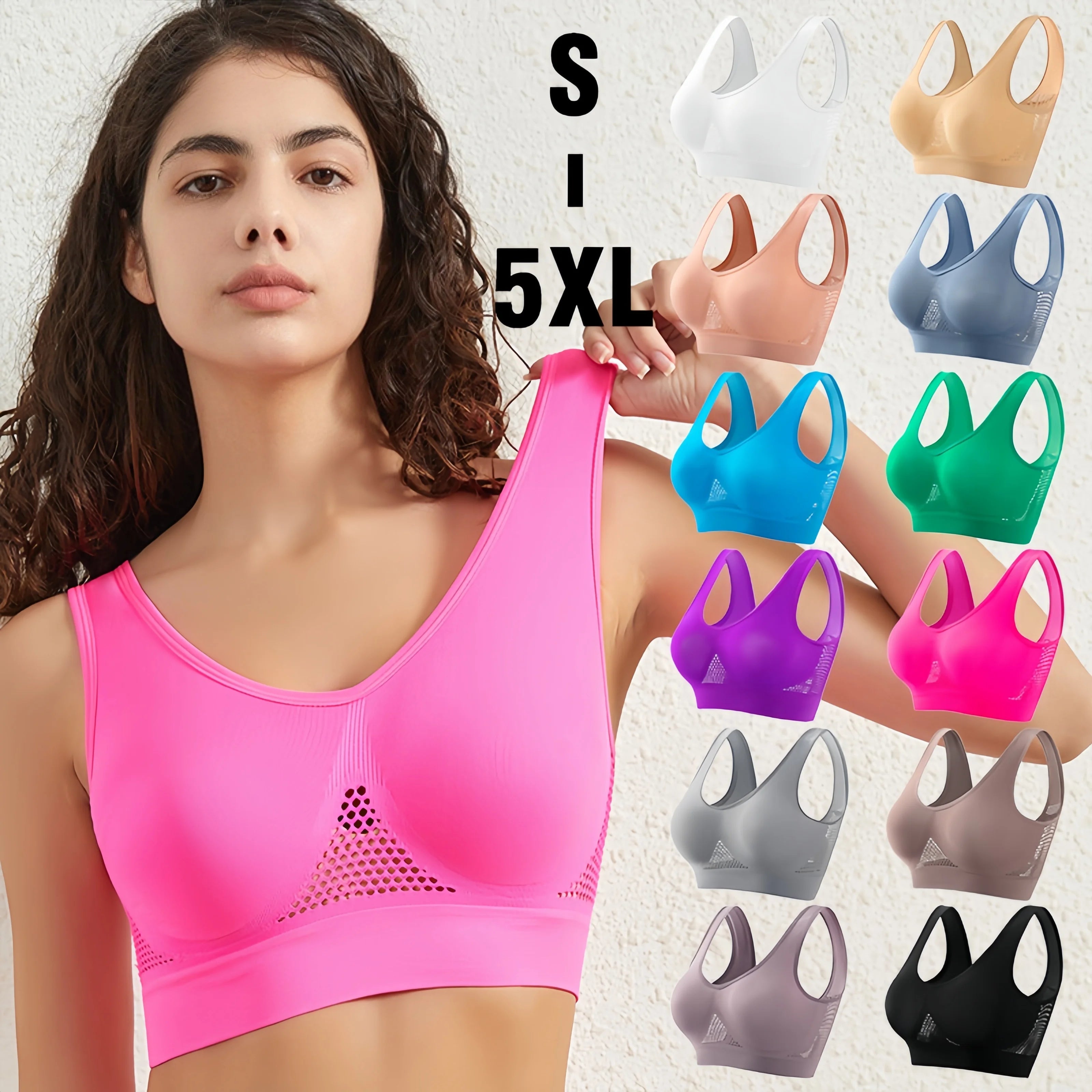 Seamless Bras For Women Breathable Hollow Sports Bra Wireless Crop Top Sexy Lingerie Push Up Brassiere Comfort Tops S-5XL