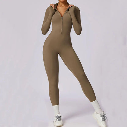 Yoga Jumpsuit Long Sleeved Zipper Training Rompers Sportswear Gym Fitness Workout Clothes Running Sports Long Pants Bodysuits