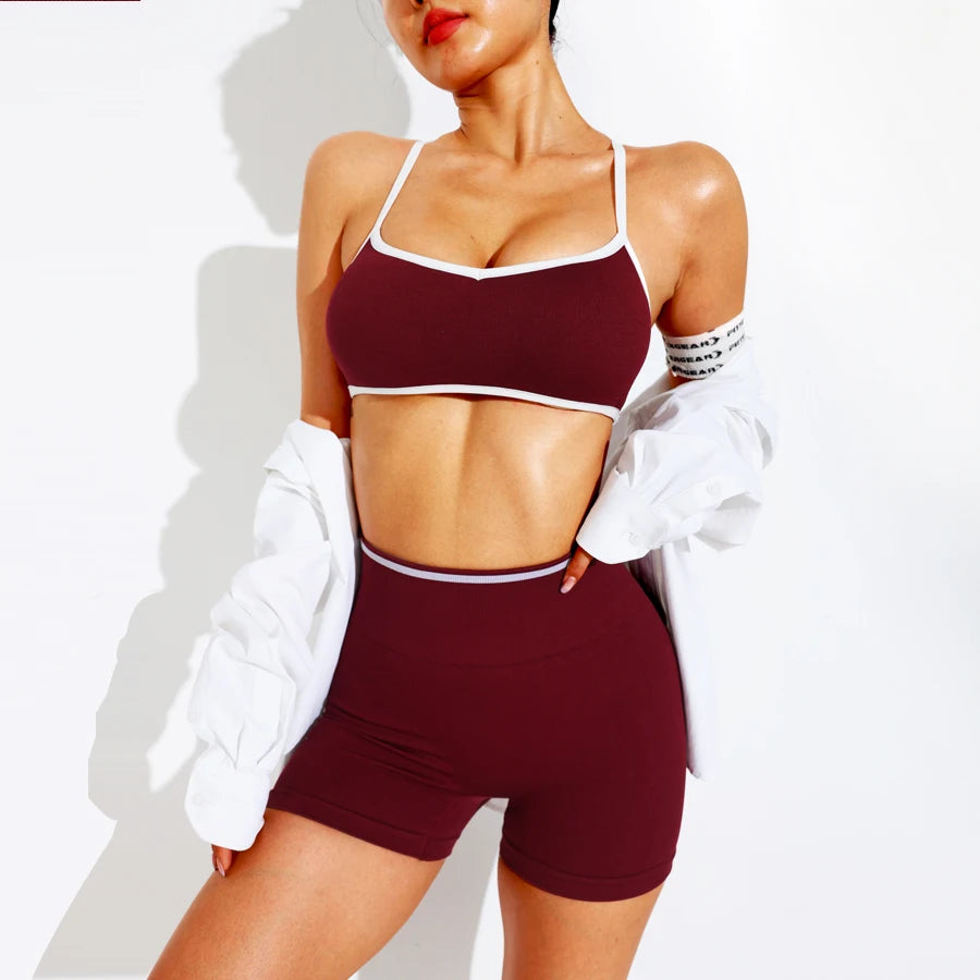 Women Sports Bra Shorts Set Sportswear Woman Gym Yoga Clothes Seamless Workout Shorts Leggings Women's Tracksuit w/Tummy Control