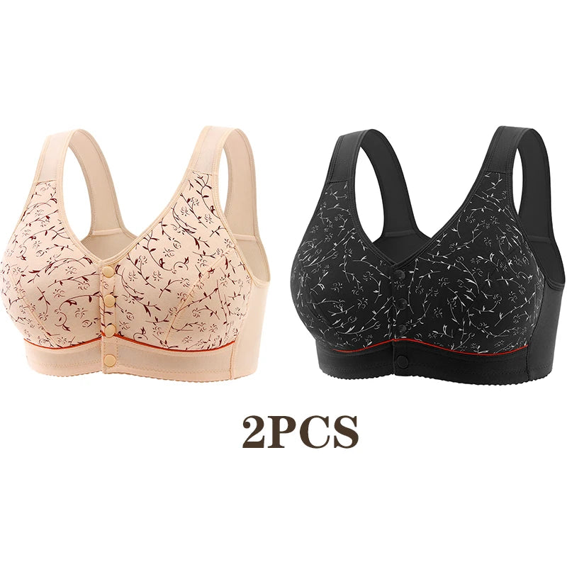 Women's Front-opening Comfortable Sports Underwear Thin Cotton Printed Non-wired Bra With Vest Style  Breathable Function